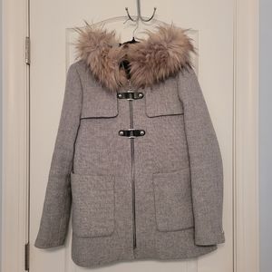 Sold - ZARA wool duffle coat with hood (removable faux fur)